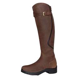 Damen Winterstiefel,Fellstiefel,gefüttert,warm,Stiefel Schuhe Frauen Winter warm Neutral Med Heels Cool Retro Reißverschluss Reiten Schnee (42,Braun) von Yowablo