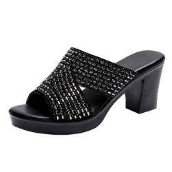 Hausschuhe Frauen Open-Toe Schuhe Wedge Dickbesohlte High Heels Fischmund Sandalen (35,Schwarz) von Yowablo