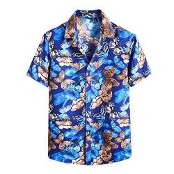 Hawaiihemd Kurzarm Freizeit Hawaii Hemd Print Blumen Lässig Unisex Hawaii-Shirt (3XL,16Blau) von Yowablo