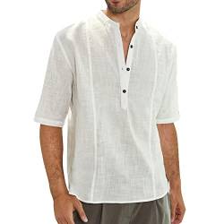 Herren Sommer Casual Tops Shirt Einfarbig Mode Hemd Halbarm Knopf Stehkragen Hemdbluse Oberhemd (XL,Weiß) von Yowablo