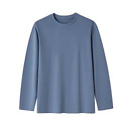 Herrenmode Frühling Sommer lässig langärmeliges einfarbiges T-Shirt-Oberteil mit Rundhalsausschnitt Summer Shirt Herren (Blue, XXXL) von Yowablo
