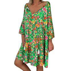 Kleid Frauen Loose Floral Print Dreiviertelärmel Sommer Minikleid (3XL,12Grün) von Yowablo