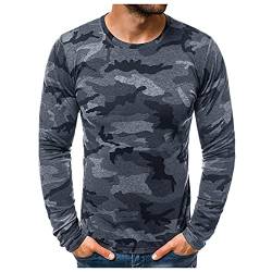 Langarmshirt Herren Langarm-Shirt mit Rundhalsausschnitt T-Shirt Herren Sommer Slim Casual Camouflage Printed Langarm Top Bluse (L,2dunkelgrau) von Yowablo