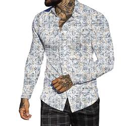 Männer Herbst Winter Einreiher Casual Full Print Strand Langarm Urlaub Outdoor Holiday Shirt Modern Fit Hemd Herren von Yowablo