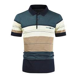 Polo T-Shirt Top Bluse Herren Sommer Slim Casual Fit Patchwork Kurzarm (3XL,3grün) von Yowablo
