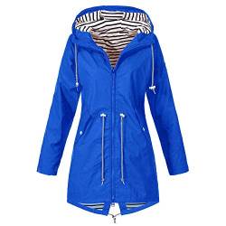 Regenmantel Damen Winterjacke Wintermantel Outdoor Plus Solide Wasserdichter Kapuzenjacke Regenjacke für Damen Outdoorjacken Wasserdichter Regenmantel mit Kapuze Windproof Outwear (XXL,2- Blau) von Yowablo