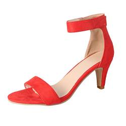 Sandalen Damen dünne High Heels Sommer Knöchelriemen Damen Pumps Schuhe (35,Rot) von Yowablo