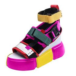 Sandalen Frauen Open Toe Platform Freizeitschuhe Wedge Heel Color Block Knöchelriemen (37,Rosa) von Yowablo