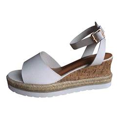 Sandalen Frauen Retro Mode Open Toe Knöchel Platform Wedges Schuhe (37,Weiß) von Yowablo