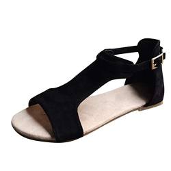 Sandalen Frauen Sommer Casual Flache Sandalen rutschfeste Strandschuhe Zehen Tanga Schnalle (39,Schwarz) von Yowablo