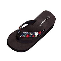 Sandalen Schuhe Frauen Mode Sommer Blumen Bohemian Style Slippers Beach (36,Dunkelblau) von Yowablo