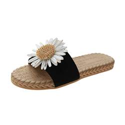 Sandalen für Damen Summer Flats Stroh Open Toe Bequeme Freizeitschuhe Hausschuhe (39,1Schwarz) von Yowablo
