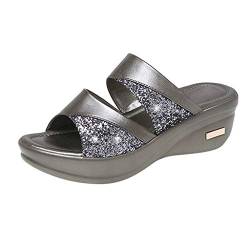 Schuhe Damen Mode Sommer Solid Peep Toe Casual Wedge Platform Damen Sandalen (40,Silber) von Yowablo