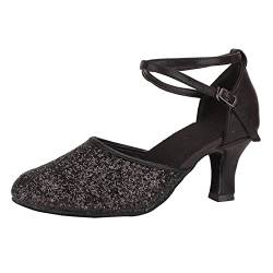 Schuhe Frauen Ballsaal Tango Latin Salsa Tanzen Pailletten Schuhe Social Dance Schuhe (Black-b, 37) von Yowablo
