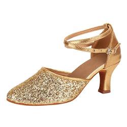 Schuhe Frauen Ballsaal Tango Latin Salsa Tanzen Pailletten Schuhe Social Dance Schuhe (Gold-b, 38) von Yowablo