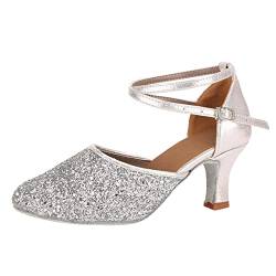 Schuhe Frauen Ballsaal Tango Latin Salsa Tanzen Pailletten Schuhe Social Dance Schuhe (Silver-b, 37) von Yowablo