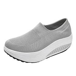 Schuhe Frauen Mode Mesh Erhöhende Schuhe Soft Bottom Rocking Walking Sneakers (37,Grau) von Yowablo