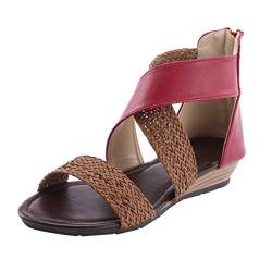 Schuhe Frauen Weave Wedge Heel Schuhe Reißverschluss Sandalen Casual Beach Sandalen (37,Rot) von Yowablo