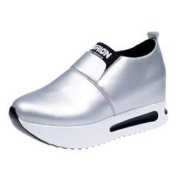 Schuhe Turnschuhe Frauen Mode Casual Slip-On Dicke Plattform Sport Wedges Schuhe (39,Silber) von Yowablo