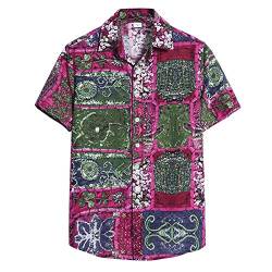 Shirt Herren Cardigan Kurzarm Hawaiian Beach Flower Rollkragenshirt (XXL,C) von Yowablo