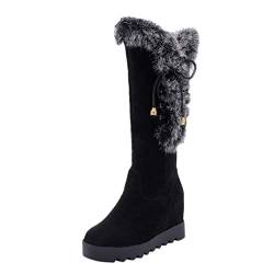 Stiefel Damen Schnee Thermal Winter Warm Wasserdicht Mittelhoher Stiefel Frauen Freizeit Wedges Erhöhen Sie die Schuhe Round-Toe Warm halten Long Tube Snow (42,Schwarz) von Yowablo