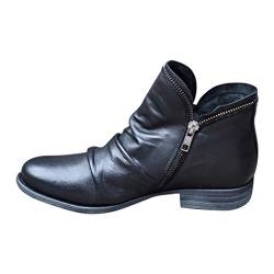 Stiefel Frauen Mode Casual Retro Solid Colors Kurzer Knöchel Reißverschluss Schuhe (38,Schwarz) von Yowablo