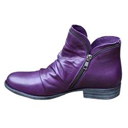 Stiefel Frauen Mode Casual Retro Solid Colors Kurzer Knöchel Reißverschluss Schuhe (40,Lila) von Yowablo