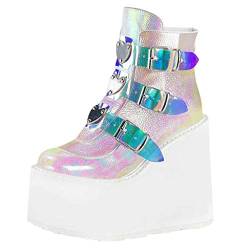 Stiefel Frauen Mode Multicolor Wedge Zip Up Platform Schuhe (41,Weiß) von Yowablo