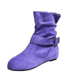 Stiefel Schuhe Damen Mode Schuhe Atmungsaktiv Chunky High Heels Retro Reißverschluss Kurze Stiefel (39,violett) von Yowablo