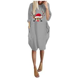 T-Shirt Loses Kleid Damen Casual Langarm Partykleider Frauen Strand Maxikleid Winter Plus Size Loose O-Neck Pocket Weihnachten bedrucktes Kleid (M,5Grau) von Yowablo