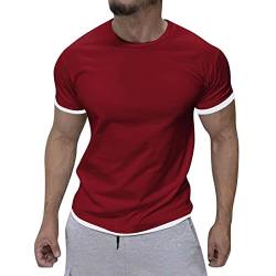 T-Shirt Männer Fitness Kurzarm Sport Quick Dry Stretch Trainingskleidung (L,Rot-c) von Yowablo