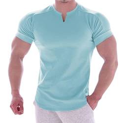 T-Shirt Männer Fitness Kurzarm Sport Quick Dry Stretch Trainingskleidung (M,Blau-d) von Yowablo
