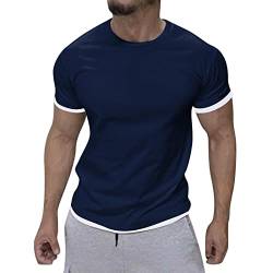 T-Shirt Männer Fitness Kurzarm Sport Quick Dry Stretch Trainingskleidung (M,Marine-c) von Yowablo