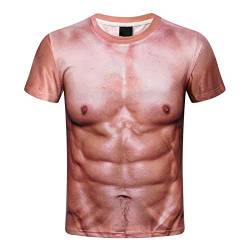 T-Shirt Männer Lustige 3D Muskeldruck Fitness Elastic Short Sleeve Top Bluse (4XL,6Braun) von Yowablo