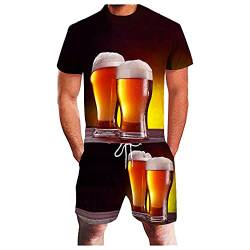 T-Shirt Top Bluse Shirts Shorts Hosen Sets Zweiteiliger Anzug Sportanzug Herren Sommer Freizeit Sport 3D Bier Plus Size Fitness Laufen (3XL,4gelb) von Yowablo