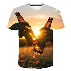 T Shirts Herren Sommer Bier Festival 3D Druck Oansatz Kurzarm Bluse Tops (12- Schwarz,4XL) von Yowablo
