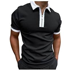 Tops Shirt Herren Casual Reißverschluss Umlegekragen Bluse Solide Kurzarm (XL,2Weiß) von Yowablo