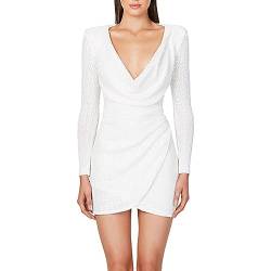 Yowablo , langärmeliges Paillettenkleid mit V-Ausschnitt, Rucksäcken und Hüften Festliche Kleidung Damen (White, S) von Yowablo