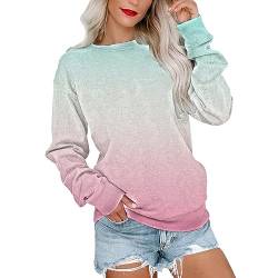 Yowablo Blauer Hoodie Damen Herbst und Winter Mode Langarm Rundhals Pullover Tie Dye Farbverlauf Druck Damen Hoodless Sweatshirt Pullover Schulterfrei Damen (a-I, L) von Yowablo