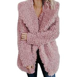 Yowablo Damen Cardigan Strickjacke Warme künstliche Wollmantel Jacke Revers Winter Oberbekleidung (M,Rosa) von Yowablo