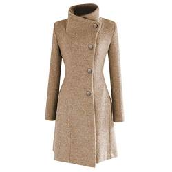 Yowablo Damen Coat Mantel Winter Revers Wollmantel Trench Jacke Langarm Mantel Outwear (XL,Khaki) von Yowablo