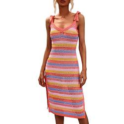 Yowablo Damen-Häkel-Cover-Up-Höhlen-Badeanzug-Coverup-Side-Split-Maxi-Strandkleid Bikini Neon von Yowablo