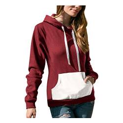 Yowablo Damen Hoodie Kapuzenpullover Kapuzenpulli Hooded Sport Langarm Farbkontrast Patchwork Zipper Pocket Jacket Top (3XL,2Wein) von Yowablo