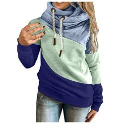 Yowablo Damen Kapuzenpullover High Neck Hoody Pullover Lang Hoodie, Sweatshirt Frauen Stehkragen Pullover mit Kapuze Herbst Winter Mantel Slim Fit Hoody Outwear (L,4Blau) von Yowablo