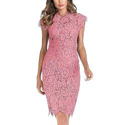 Yowablo Damen-Kleid mit Rollkragen, einfarbig, schmal, hüftig, modisch, mit Rollkragen Damen Kleider Größe 50 Festlich (Pink, XXL) von Yowablo