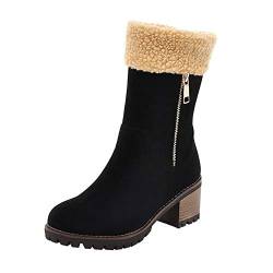 Yowablo Damen Kurzschaft Boots Winterschuhe Flock Warme Stiefel Schneeschuhe Kurze Stiefel (37 EU,Schwarz) von Yowablo