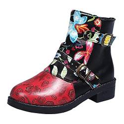 Yowablo Damen Stiefel Damen Schuhe Herbst Damen Boots Biker Boots Damen Herbst Stiefel Damen Stiefel Damen Schuhe Vintage Blumen Spleißen Runde Zehe Reißverschluss Cowboy (39,schwarz) von Yowablo