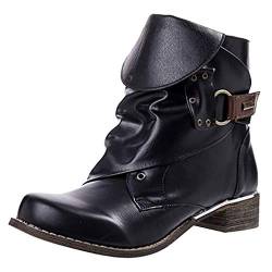 Yowablo Damen Stiefel Leder Schnalle Stiefeletten Fersenstiefel Große Größe Seitenreißverschluss Freizeitschuhe (39 EU,Schwarz) von Yowablo