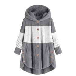 Yowablo Damenjacke 46 Damen-Plüschmantel mit gespleißten Knöpfen und Taschen, geteilt, modisch, lässig, langärmelig Mantel Oliv Damen (Grey, L) von Yowablo