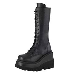 Yowablo Einsatzstiefel Boot Zipper Plateau-Klobige Schuhe Freizeitstiefel Wedges Punk Gothic Reißverschluss Mittelhohe Stiefel (39,schwarz) von Yowablo